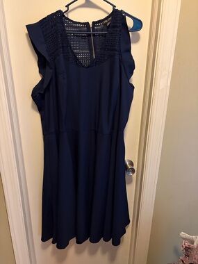 City Chic Navy Crochet Yoke Midi Dress